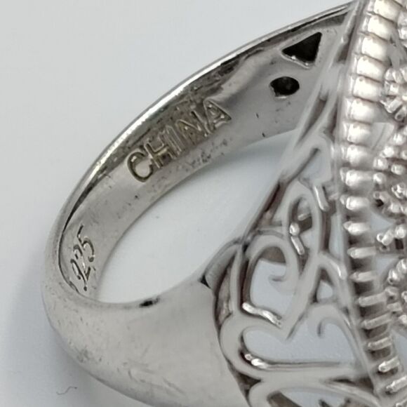 Elizabeth Adams Sterling Silver 925 Turquoise Diamond Accents Ornate Ring Sz 8 - Picture 11 of 15